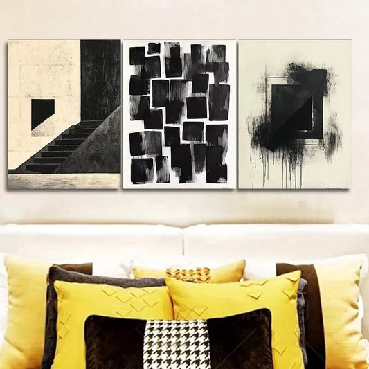 3pcs Black Ink Painting Abstract Dark Wall Art Set Canvas Framed 40x60cm - High Quality Print 100% Australian Made Wall Canvas Ready to Hang