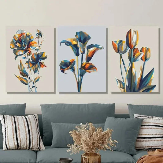 3pcs Three-dimensional blooming flowers, Metal Print Ready to Hang Art