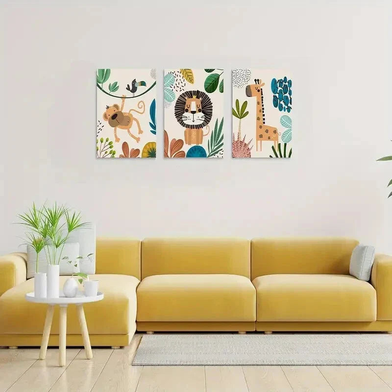 3pcs Baby Boy Watercolor Baby Animals Metal Print Ready to Hang Art