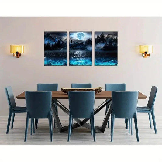 3pcs Snow-Capped Mountains & Blue Waters Metal Print Ready to Hang Art