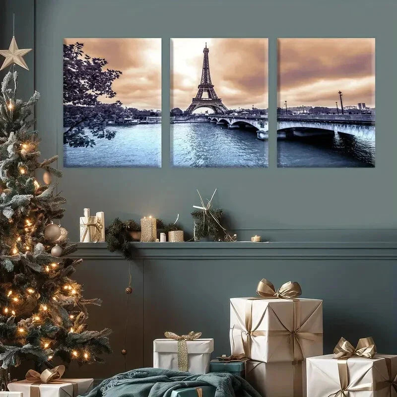 3pcs Iron Tower Poster, Painting Metal Print Ready to Hang Art