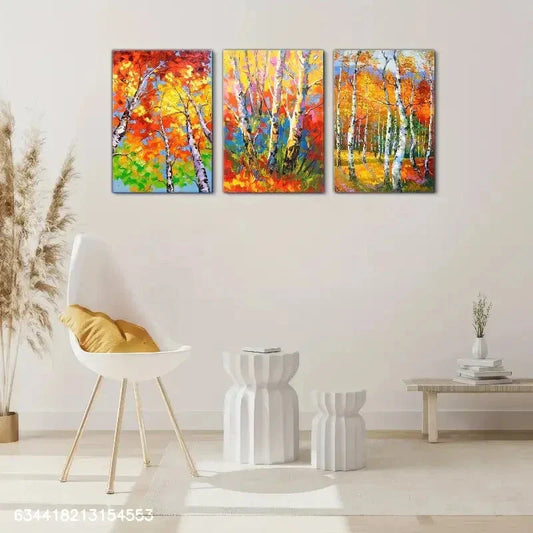 3pcs Birch Forest Decorative Poster Landscape Metal Print Ready to Hang Art