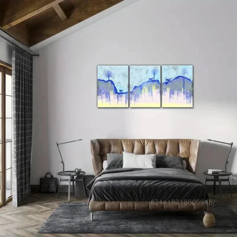 3pcs Sika deer, Golden Trees, Landscape Metal Print Ready to Hang Art