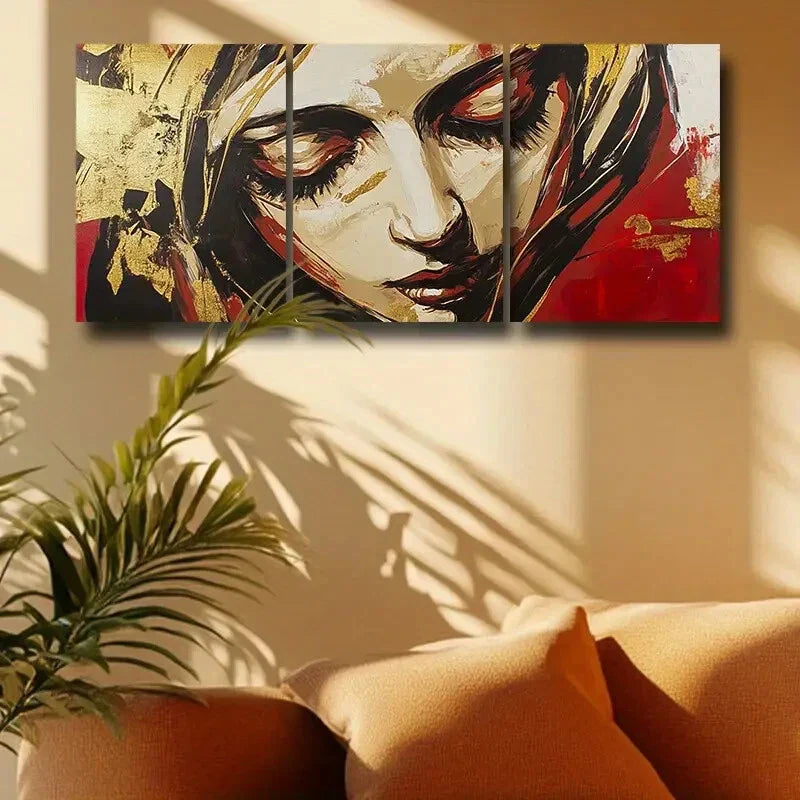 3pcs Triptych of the Golden Madonna, Bold Orange Metal Print Ready to Hang Art
