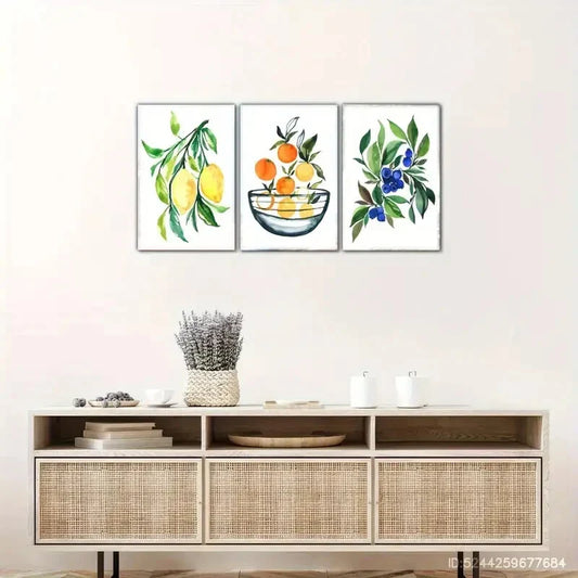 3pcs Fruit Art Decoration Poster Delicious Fruit Metal Print Ready to Hang Art