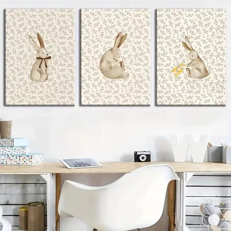 3pcs Simple Featuring Beautiful Rabbit Bunny Wall Art Set Canvas Framed 40x60cm - High Quality Print 100% Australian Made Wall Canvas Ready to Hang