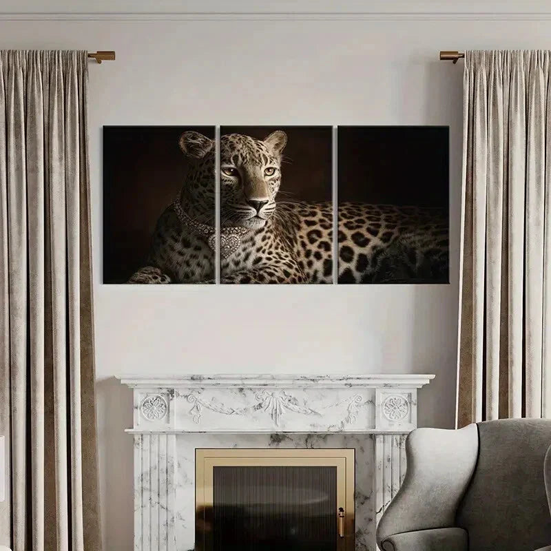 3pcs Leopard Luxurious Heart Necklace Design Metal Print Ready to Hang Art