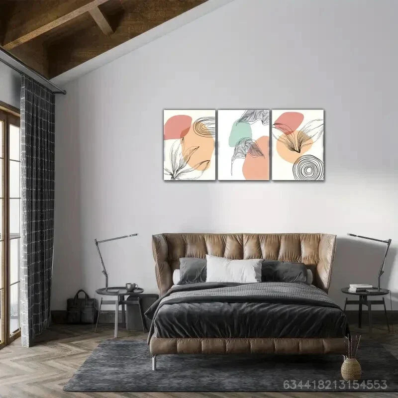 3pcs Line Composition of Leaves Decorative Metal Print Ready to Hang Art