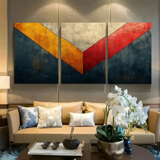 3pcs Vibrant Color Block Design Metal Print Ready to Hang Art