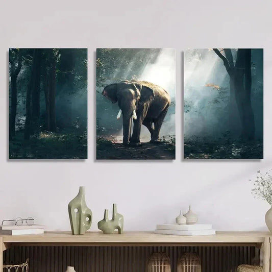 3pcs Elephant Forest Modern Metal Print Ready to Hang Art