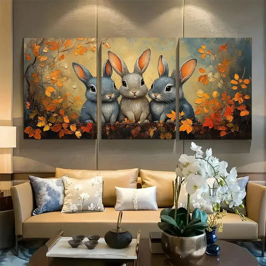 3pcs Whimsical Bunny Rabbit Family Metal Print Ready to Hang Art