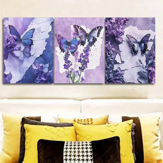 3pcs Butterfly and Floral Canvas Wall Art Set Canvas Framed 40x60cm - High Quality Print 100% Australian Made Wall Canvas Ready to Hang