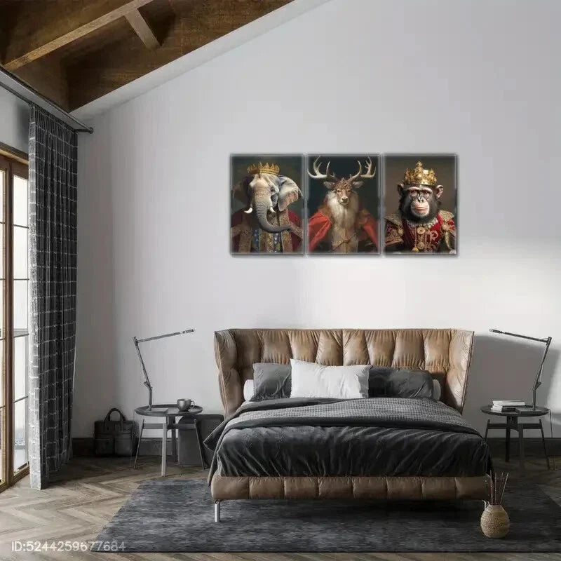 3pcs Chimpanzee Christmas Stag Elephant Vintage Metal Print Ready to Hang Art