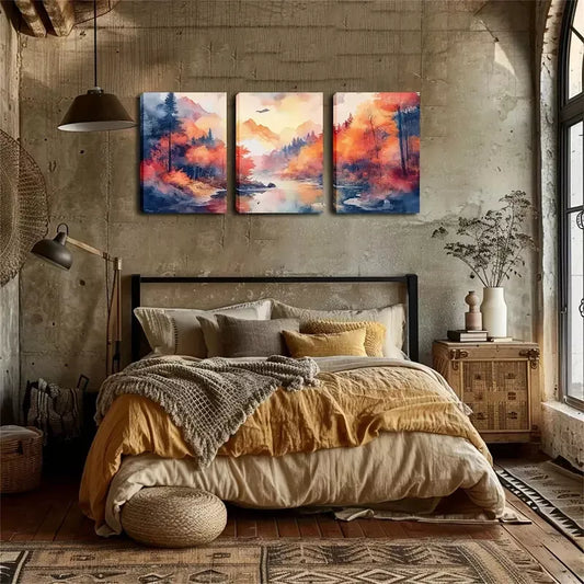 3pcs Small Mountain Stream Wall Art Set Canvas Framed 40x60cm - High Quality Print 100% Australian Made Wall Canvas Ready to Hang