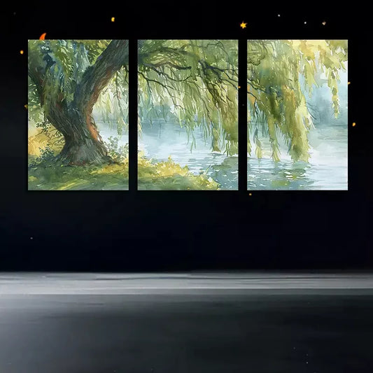 3pcs Willow Tree & Lake Oil Painting Canvas Framed 40x60cm - High Quality Print 100% Australian Made Wall Canvas Ready to Hang