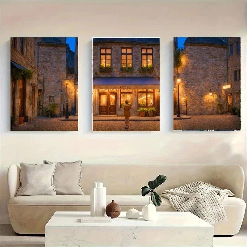 3pcs A Woman Standing Before a Majestic Metal Print Ready to Hang Art