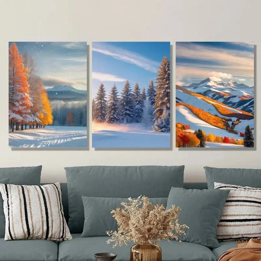 3pcs Winter snow landscape, snow forest Metal Print Ready to Hang Art