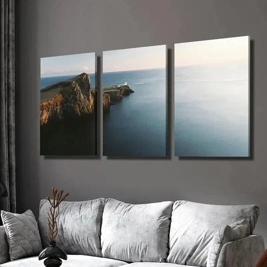 3pcs Cape Blue Sea Coastal Cliffs Wall Art Set Canvas Framed 40x60cm - High Quality Print 100% Australian Made Wall Canvas Ready to Hang
