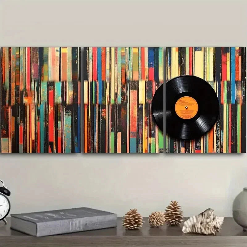 3pcs Inspired by Music on Vinyl Wall Art Set Canvas Framed 40x60cm - High Quality Print 100% Australian Made Wall Canvas Ready to Hang