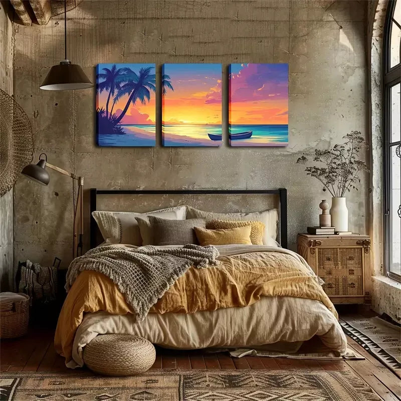 3pcs Coastal Beach Scene Oil Painting Wall Art Set Canvas Framed 40x60cm - High Quality Print 100% Australian Made Wall Canvas Ready to Hang