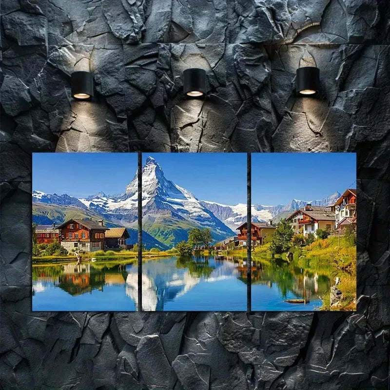 3pcs Swiss Alps Landscape Canvas Framed 40x60cm - High Quality Print 100% Australian Made Wall Canvas Ready to Hang