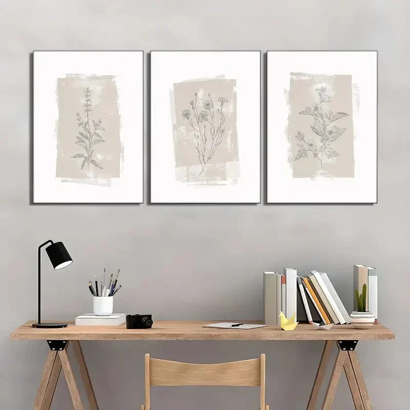 3pcs Bohemian Style Worn Layered Paint Flowers Metal Print Ready to Hang Art