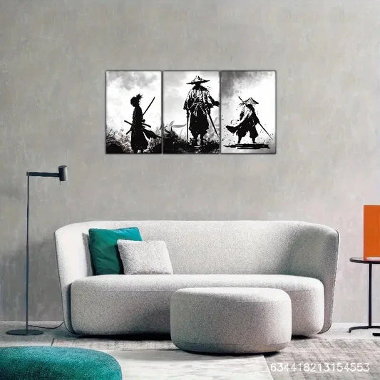 3pcs Samurai Decoration Poster Japanese Art Metal Print Ready to Hang Art