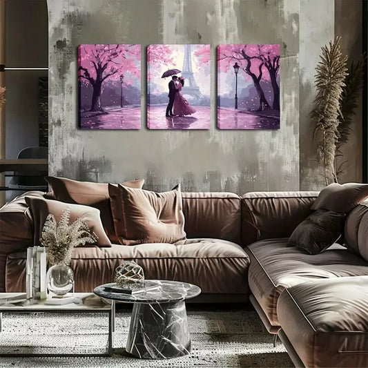 3pcs Eiffel Tower, Cherry Blossoms, and Pink Wall Art Set Canvas Framed 40x60cm - High Quality Print 100% Australian Made Wall Canvas Ready to Hang
