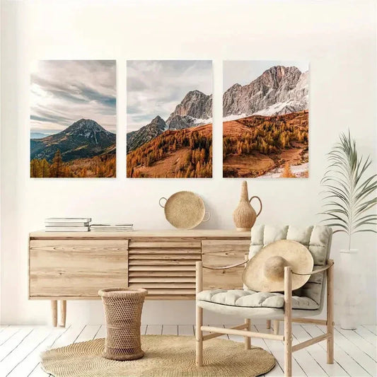 3pcs Autumn Forest Nordic Landscape Metal Print Ready to Hang Art