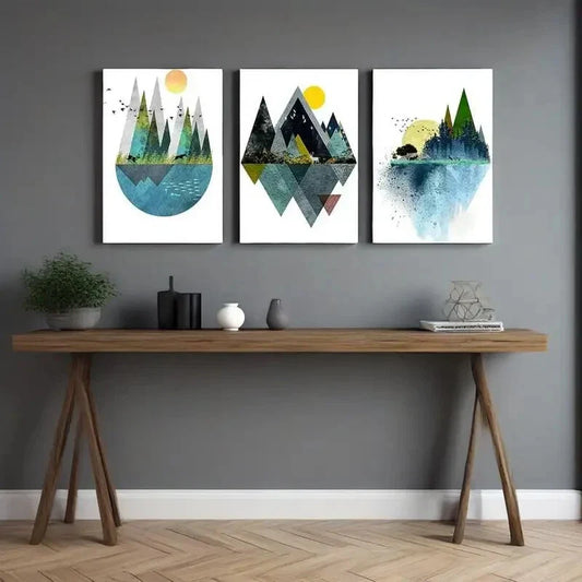 3pcs Vertical Triptych with Sunset & Nature Metal Print Ready to Hang Art