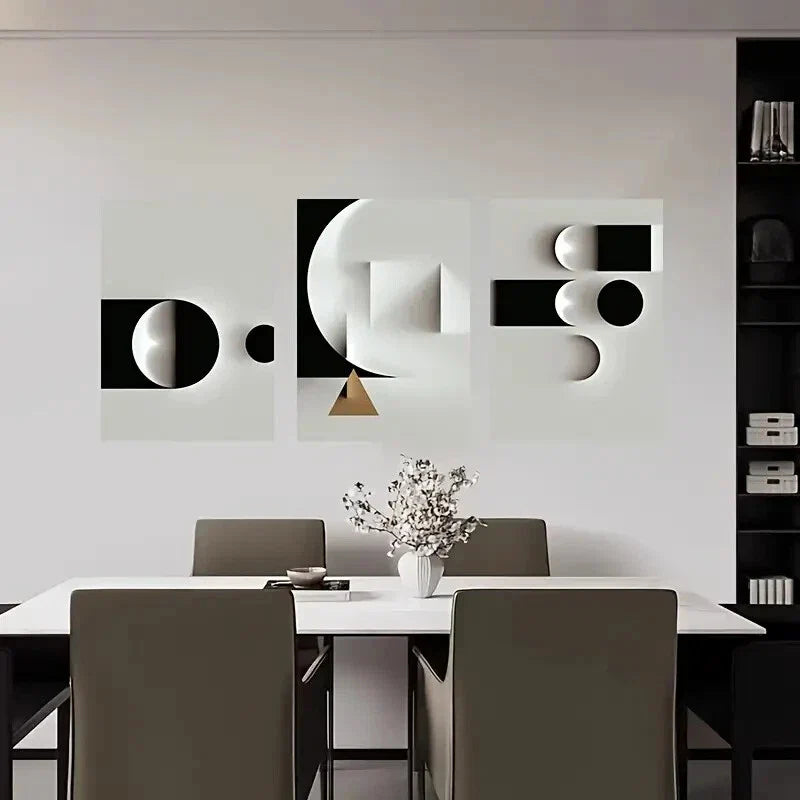 3pcs Black & White Abstract Metal Print Ready to Hang Art