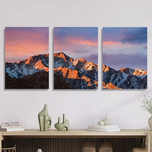 3pcs Mountains covered with white snow Metal Print Ready to Hang Art