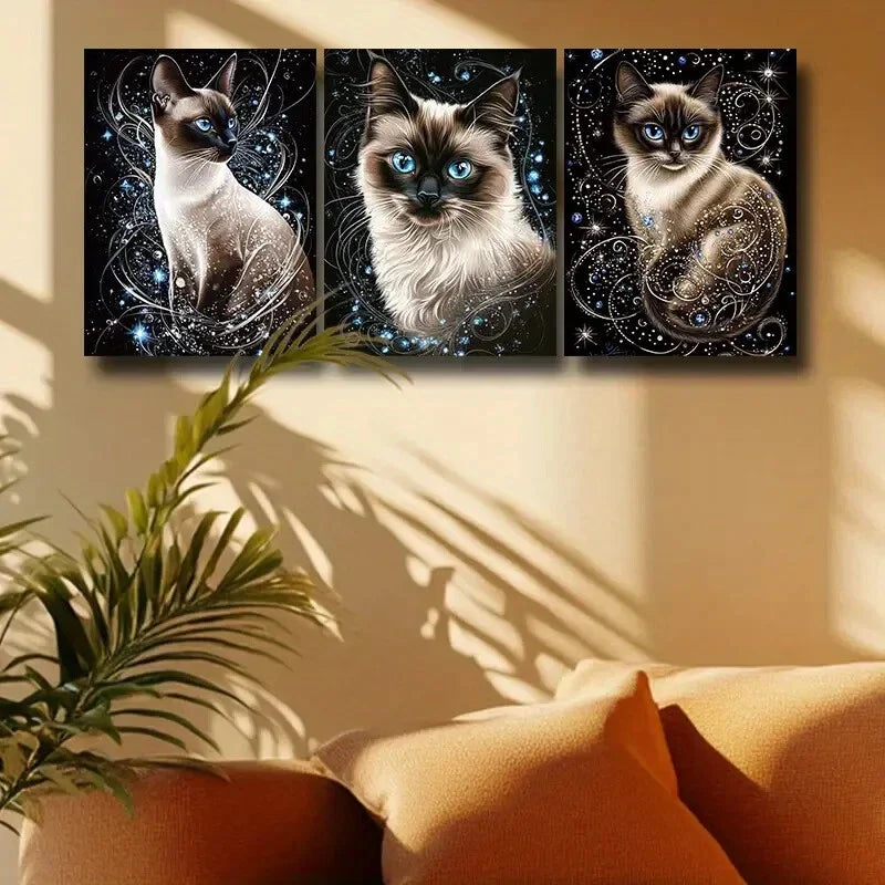 3pcs Siamese cat with Blue Eye Metal Print Ready to Hang Art