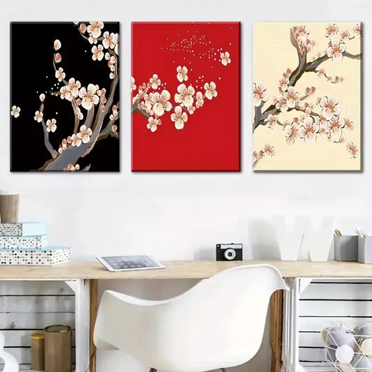 3pcs Featuring Plum Blossoms Floral Designs Wall Art Set Canvas Framed 40x60cm - High Quality Print 100% Australian Made Wall Canvas Ready to Hang