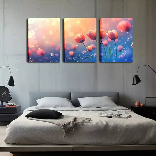 3pcs Oil Painting, Poppies In The Sun, Wall Art Set Canvas Framed 40x60cm - High Quality Print 100% Australian Made Wall Canvas Ready to Hang
