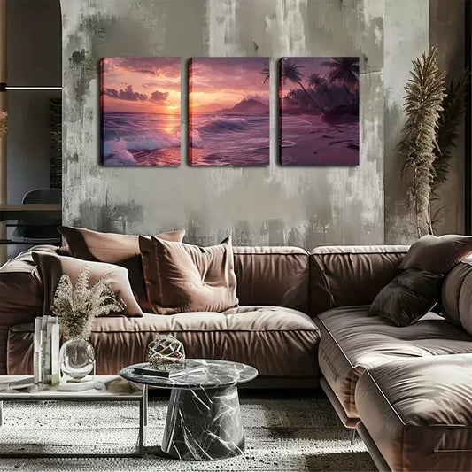 3pcs Crashing Waves, Sunsets, Beaches Wall Art Set Canvas Framed 40x60cm - High Quality Print 100% Australian Made Wall Canvas Ready to Hang