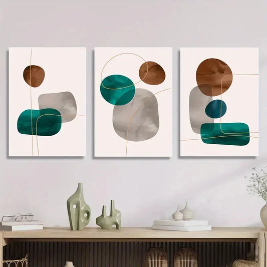 3pcs Modern Abstract Geometric Metal Print Ready to Hang Art