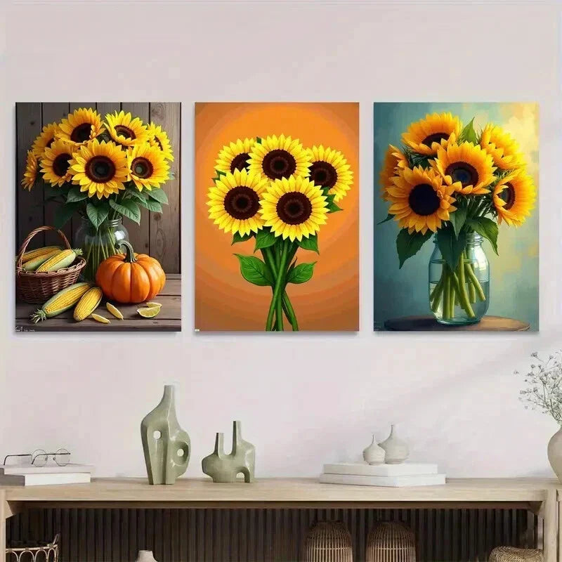 3pcs Sunflower Pumpkins, Modern & Classic Wall Art Set Canvas Framed 40x60cm - High Quality Print 100% Australian Made Wall Canvas Ready to Hang