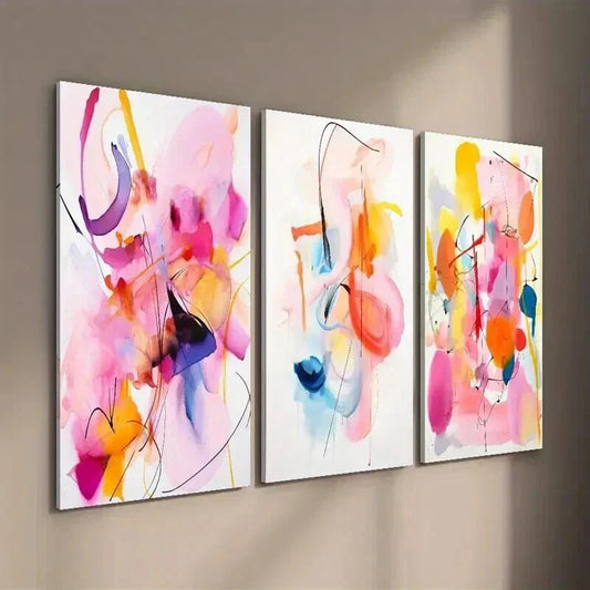 3pcs Modern Colorful Geometric Designs Wall Art Set Canvas Framed 40x60cm - High Quality Print 100% Australian Made Wall Canvas Ready to Hang
