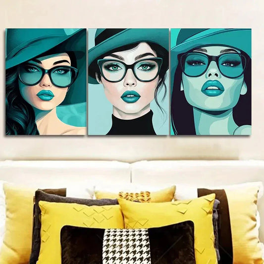 3pcs Pretty girl with oval face Wall Art Set Canvas Framed 40x60cm - High Quality Print 100% Australian Made Wall Canvas Ready to Hang