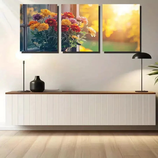 3pcs triple mural painting set Flowers Canvas Framed 40x60cm - High Quality Print 100% Australian Made Wall Canvas Ready to Hang