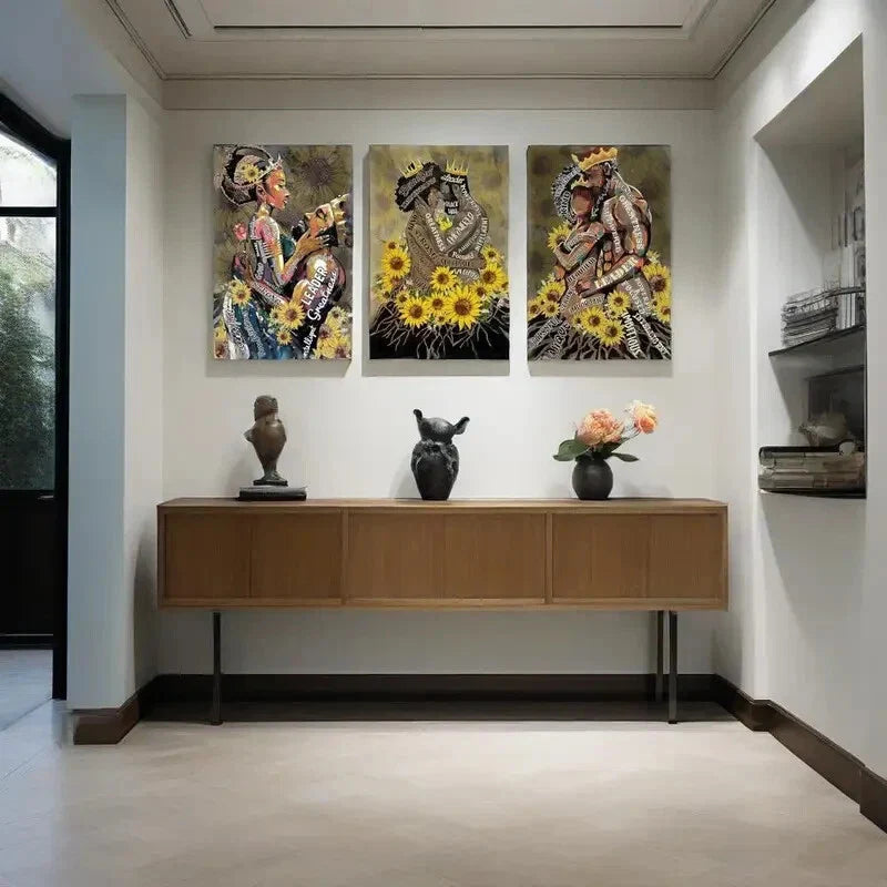 3pcs Black for Man Couple Sunflower Posters Metal Print Ready to Hang Art