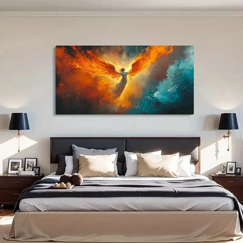 Angel Vibrant Flames Décor Wall Art Canvas Office Home Room Framed 120x60cm