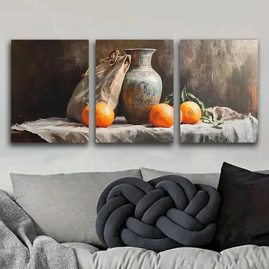 3pcs Still life painting of an old vase Metal Print Ready to Hang Art