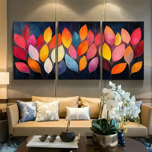 3pcs Vibrant Whimsical Leaf Pattern Metal Print Ready to Hang Art
