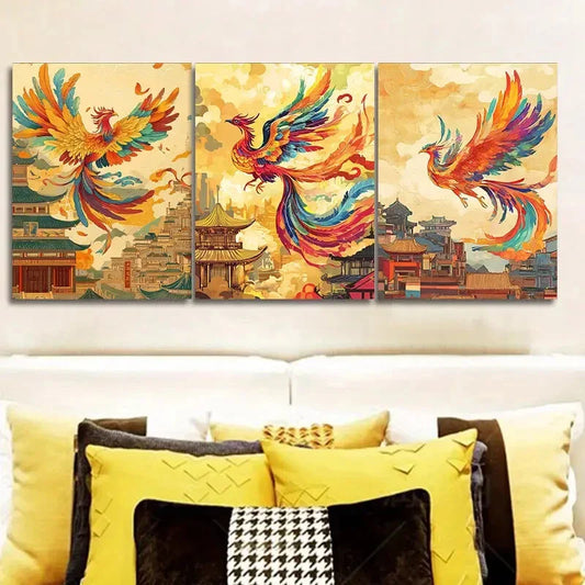3pcs Urban Landscape with Traditional Pagodas Wall Art Set Canvas Framed 40x60cm - High Quality Print 100% Australian Made Wall Canvas Ready to Hang
