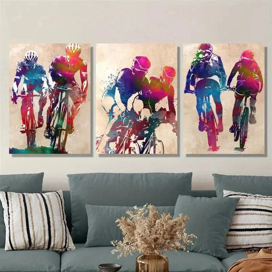 3pcs Mountain Bike Watercolor Art, Bicycle Metal Print Ready to Hang Art