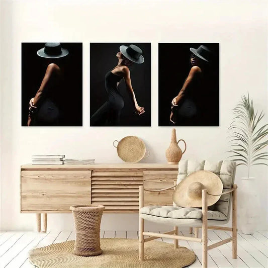 3pcs Modern Women in Hats Metal Print Ready to Hang Art