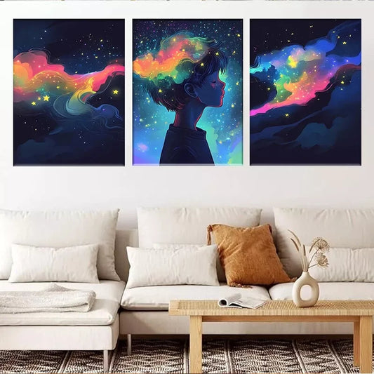 3pcs Colorful Abstract Dreamy Starry Sky Wall Art Set Canvas Framed 40x60cm - High Quality Print 100% Australian Made Wall Canvas Ready to Hang
