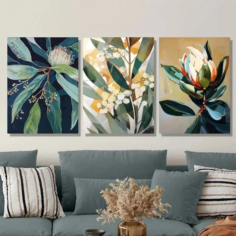3pcs Abstract Floral Oil Painting Style Metal Print Ready to Hang Art